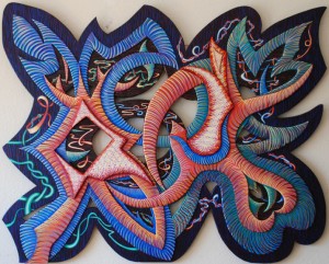 acrylic painted wood relief